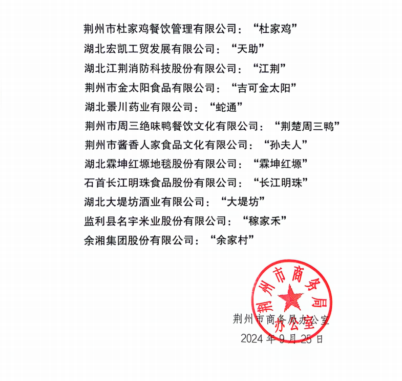 關于第四批荊州老字號認定結果的通知